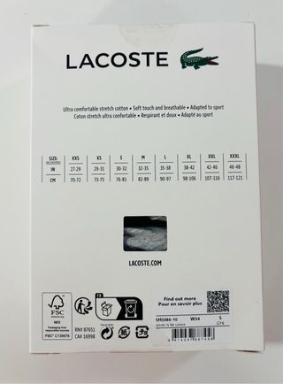 Caja Pack 3 Bóxers Lacoste Talla S.