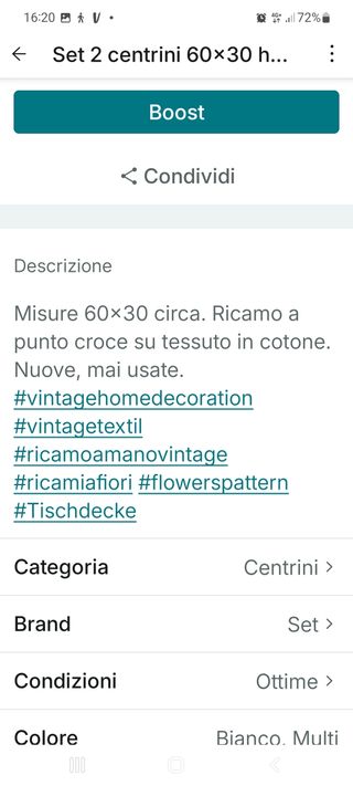 Set 2 centrini ricamati mezzo punto Vintage