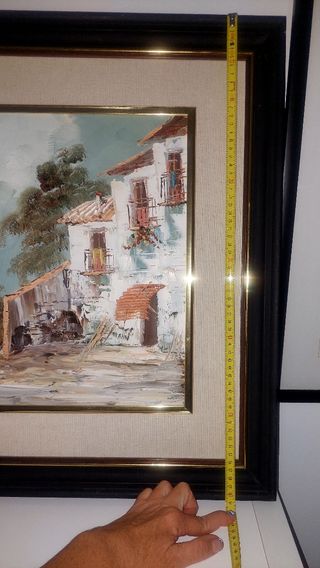 Pintura al óleo de casa y paisaje