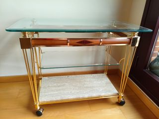 Mesa auxiliar salón cristal y mármol
