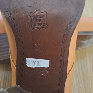 Zapatos mujer piel y suela cuero, tacón bajo, 37