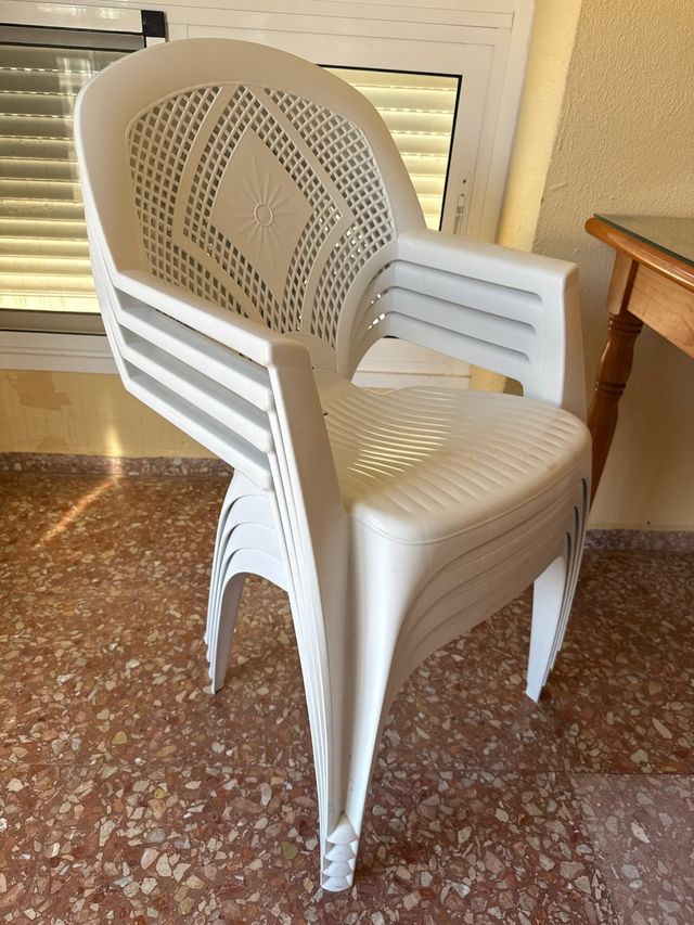 Sillas de plástico apilables blancas 4 unidades