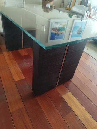 Mesa de comedor cristal y madera