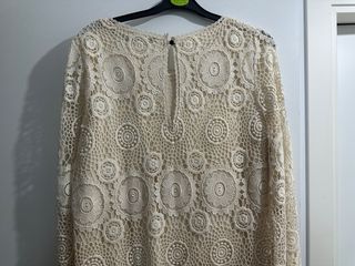Vestido Zara Beige Crochet Manga Larga