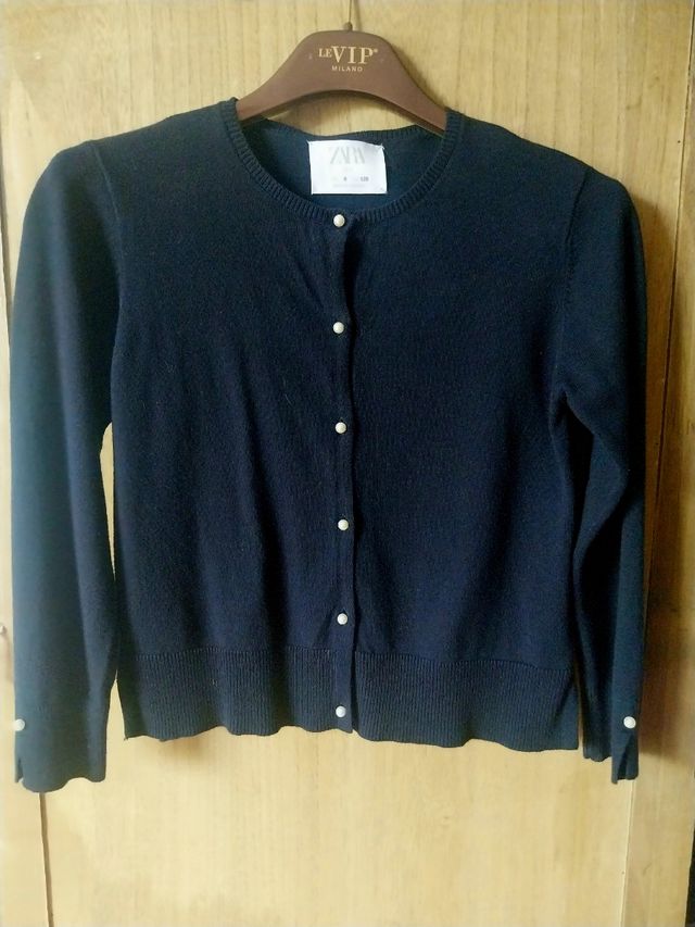 Cardigan bambina Zara blu bottoni a perla 8 anni
