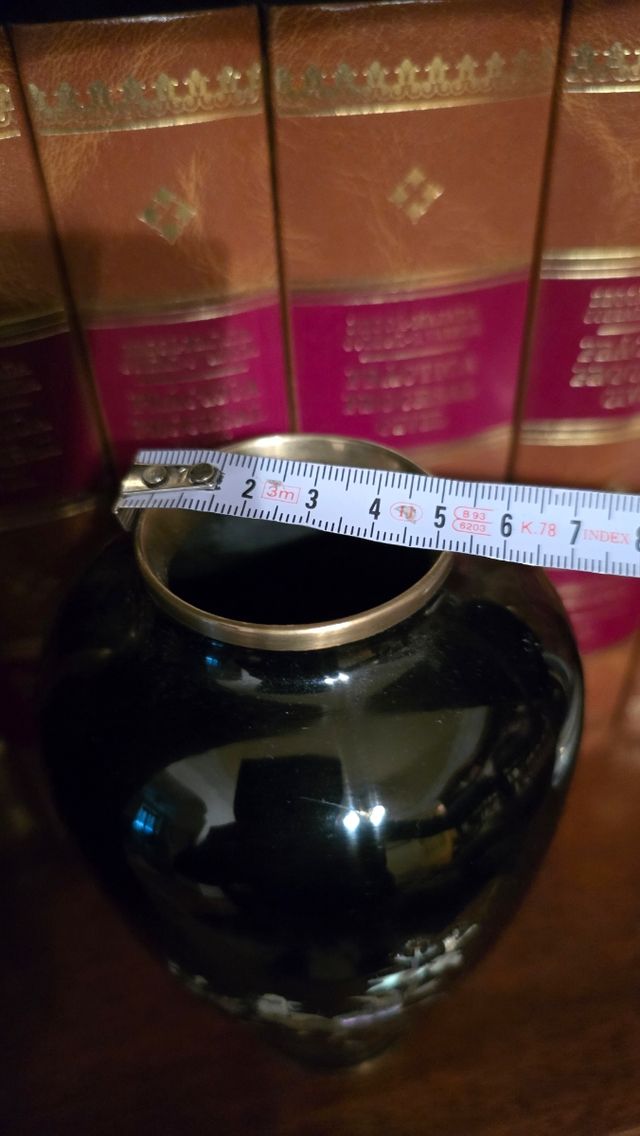 Jarrón Coreano Negro Lacado Nácar Pájaros