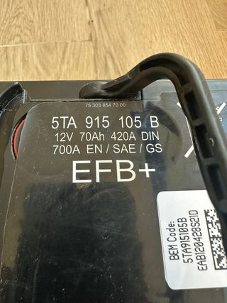 Batería EFB+ 12V 70Ah 420A VW Cupra Seat Skoda