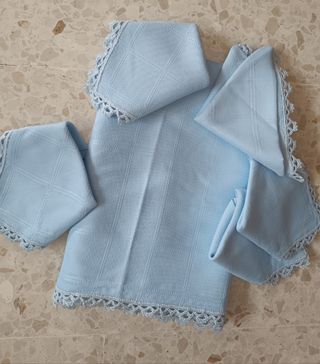 Mantelería 6 cubiertos celeste