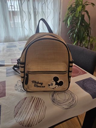 Mochila beige con estampado Mickey Mouse 