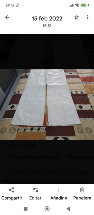 Pantalón de piel color crudo talla 46
