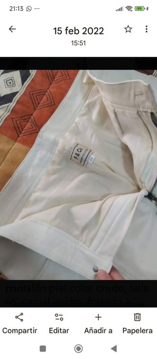 Pantalón de piel color crudo talla 46