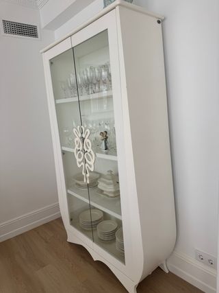 Vitrina blanca diseño cristal y mueble para Tv 