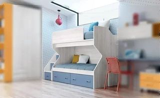 LITERA DE MADERA CON CAJONES Y ESCALERA LÍDER 28