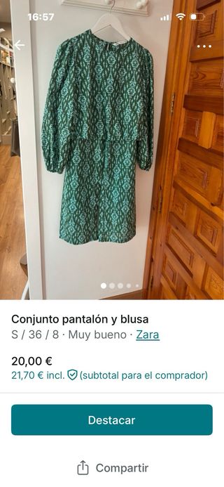 Conjunto pantalón y blusa Zara verde