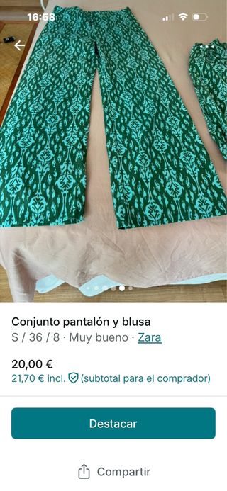 Conjunto pantalón y blusa Zara verde