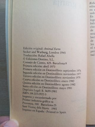 Rebelión en la granja. George Orwell.