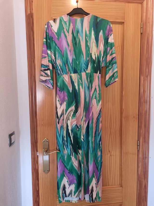 Vestido estampado verde y morado talla única