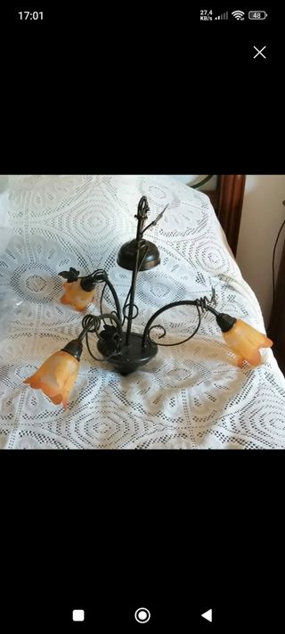 Lámpara de techo forja 3 tulipas naranja