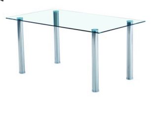 Mesa de cristal y metal plateado