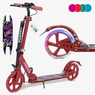 Patinete Arebos Rojo con Ruedas LED