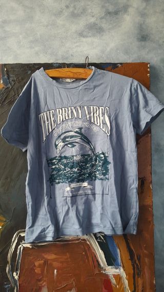 Camiseta estilo vintage surf azul delfin Pull&Bear