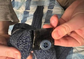 Maglione lana collo alto blu/grigio