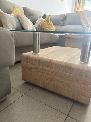Mesa de centro cristal y madera
