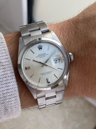 Rolex Date 34mm Automático Vintage plateado