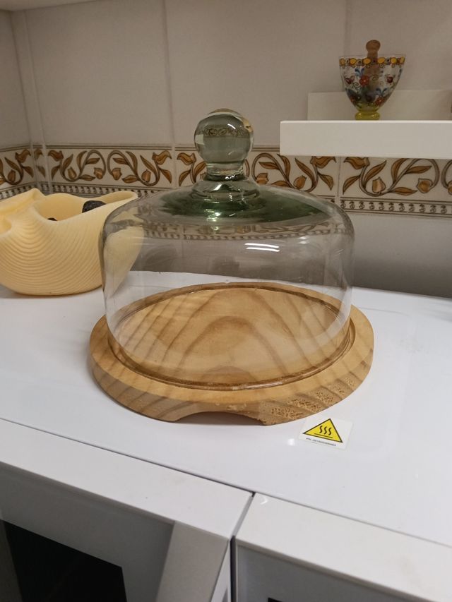 Quesera cristal y madera 22 diámetro 18cm