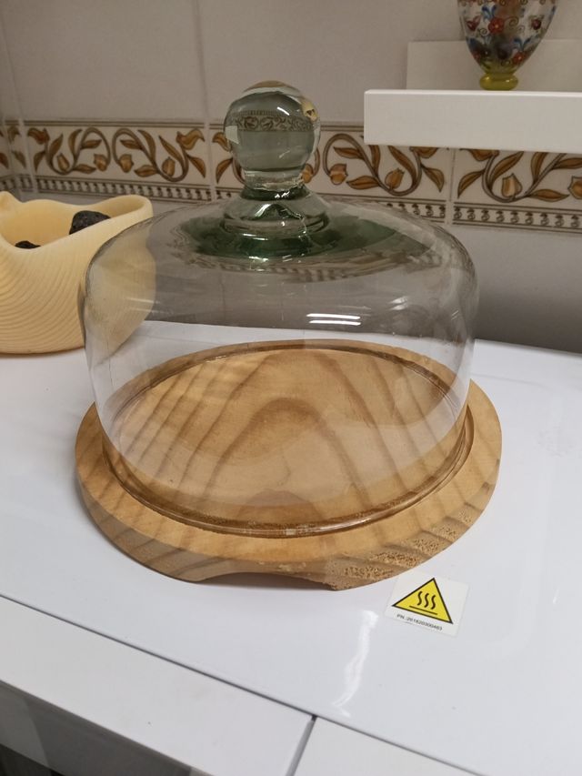 Quesera cristal y madera 22 diámetro 18cm