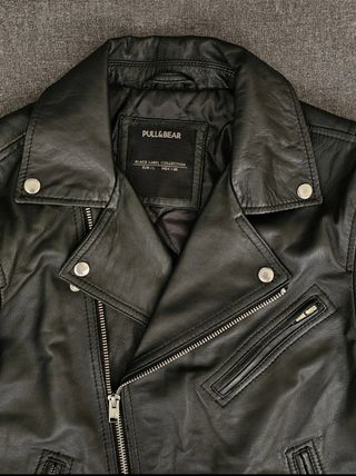 Chaqueta de cuero Pull&Bear negra hombre