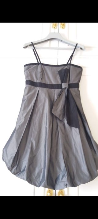 Vestido fiesta juvenil gris y negro