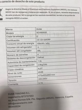 Congelador vertical Svan