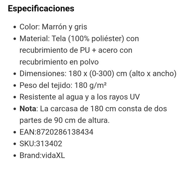 Toldo lateral retráctil jardín marrón 180x300 cm