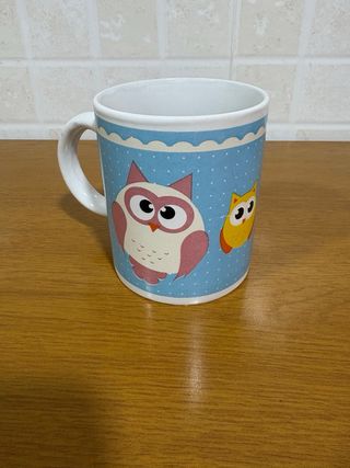 Taza cerámica búhos azul multicolor