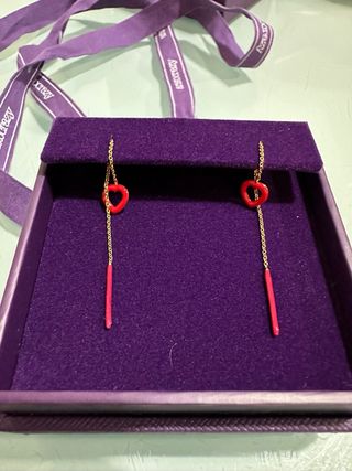 Pendientes Aristocrazy Nuevos Corazón Oro y Rojo