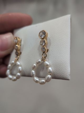 Pendientes Oro Perlas y Circonitas
