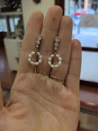 Pendientes Oro Perlas y Circonitas