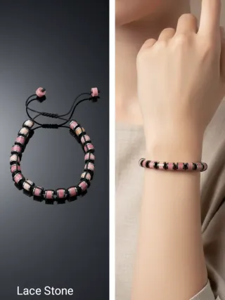 Bracciale regolabile -Diaspro Wood Lace ed Ematite