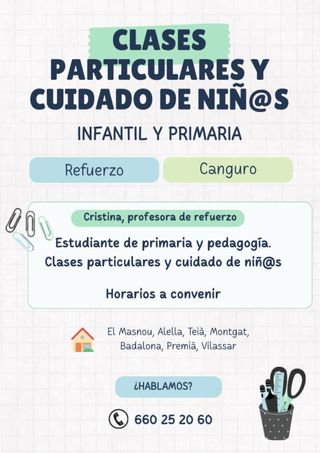 Clases particulares, refuerzo y canguro