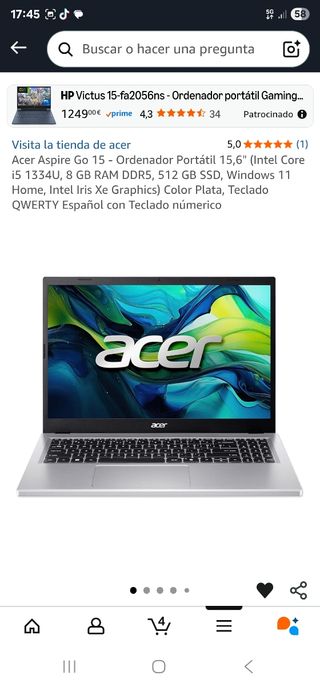 Portátil Acer Aspire Go 15 Plata