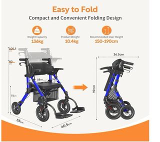 Andador Silla de Ruedas 2 en 1 Vocic azul