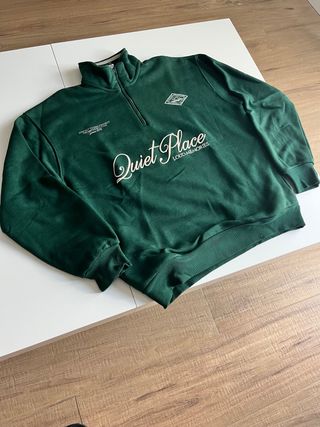 Quiet Place Sweatshirt Green Half Zip Embroidered