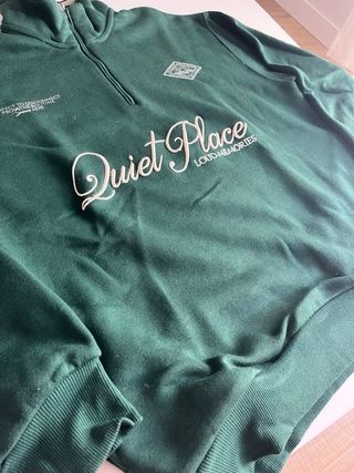 Quiet Place Sweatshirt Green Half Zip Embroidered