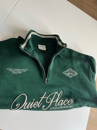 Quiet Place Sweatshirt Green Half Zip Embroidered