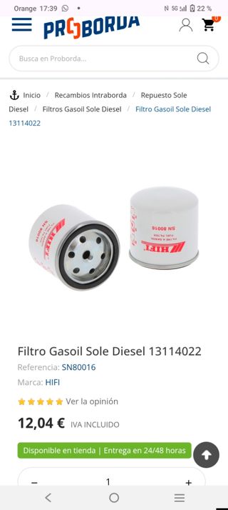 Filtro Gasoil HIFI IF8001 13114022