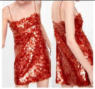 Vestido Zara Lentejuelas Rojo Naranja