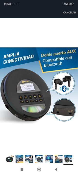 Reproductor CD KLIM MP3 Aux Bluetooth Tarjeta SD