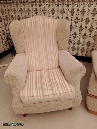 Sofá 2 plazas + 2 butacas tela beige