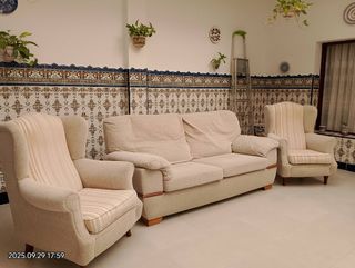 Sofá 2 plazas + 2 butacas tela beige